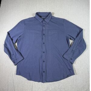 VRST Men Large Blue Knit Button Front Long Sleeve Performance Casual Shirt